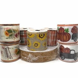 Festive Fall Ribbon Lot Pumpkins Sunflowers Plaid